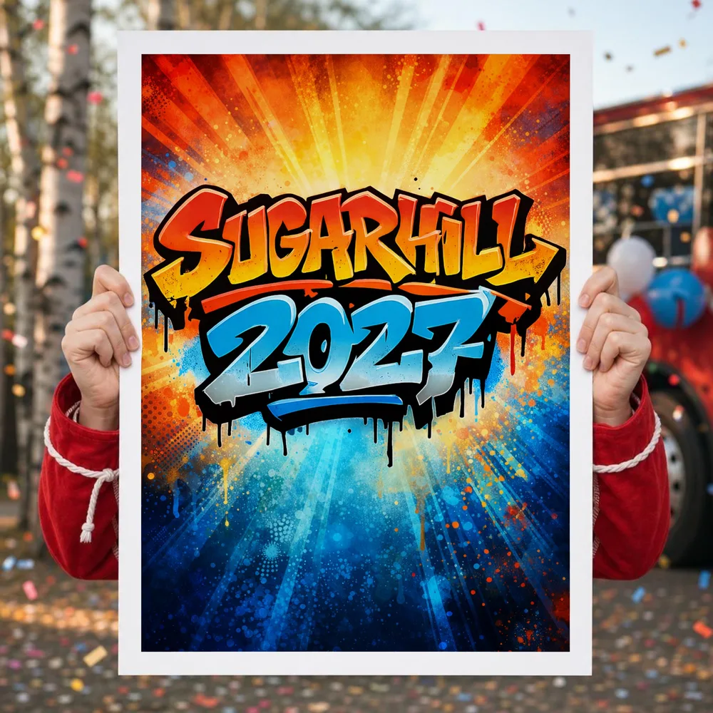 SUGARHILL 2027 som plakat, tilpasset versjon med hvit kant